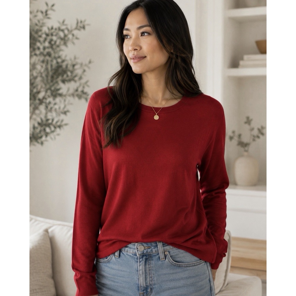Banana Republic Silk Cashmere Sweater Women's Medium Red Fine Ribbed Crew Neck